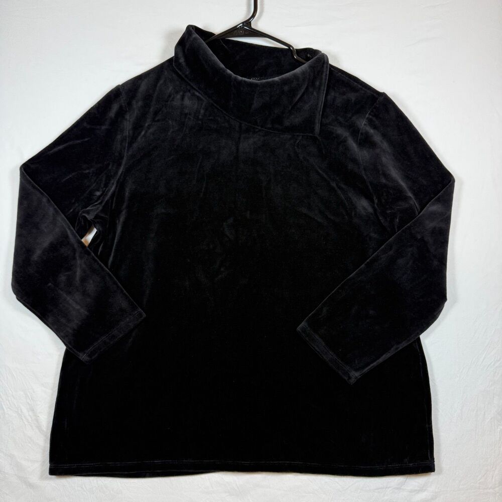 Talbots Black Velour Envelope Collar Button Back Top Size XL